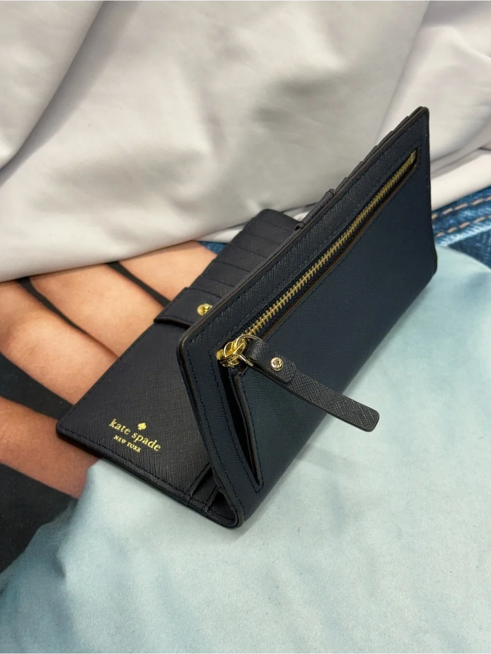 (new+tag) Kate Spade stacy long leather wallet navy blue